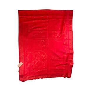 Hermes Libris Wool Raw Fringed Scarf in Pommette NWT - 27”x68”